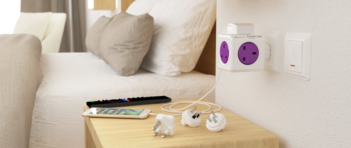 Allocacoc® PowerCube |ReWirable| Πολύπριζο 5 θέσεων UK & 4x plugs Μωβ - 1840/UKRW4P