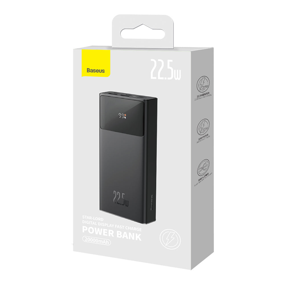 Baseus Power Bank Star-Lord 20000mAh 22.5W με 2x USB & USB-C, Καλώδιο Type-C 30cm – Μαύρο