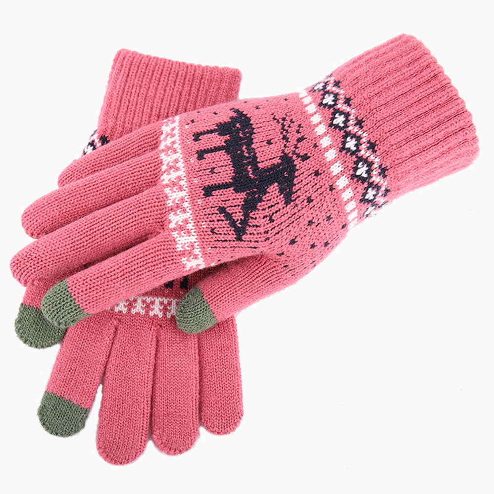 Techsuit - Touchscreen Gloves Raindeer (ST0002) - Wool - Dark Pink