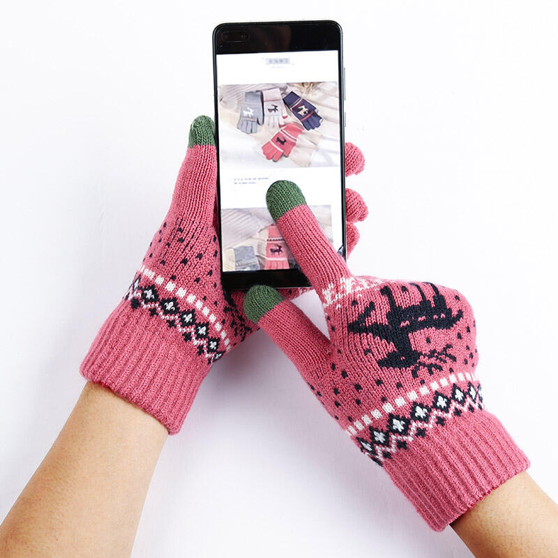 Techsuit - Touchscreen Gloves Raindeer (ST0002) - Wool - Dark Pink