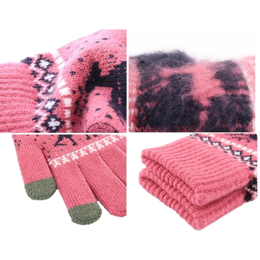 Techsuit - Touchscreen Gloves Raindeer (ST0002) - Wool - Dark Pink