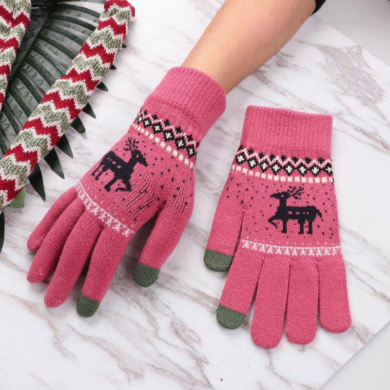 Techsuit - Touchscreen Gloves Raindeer (ST0002) - Wool - Dark Pink