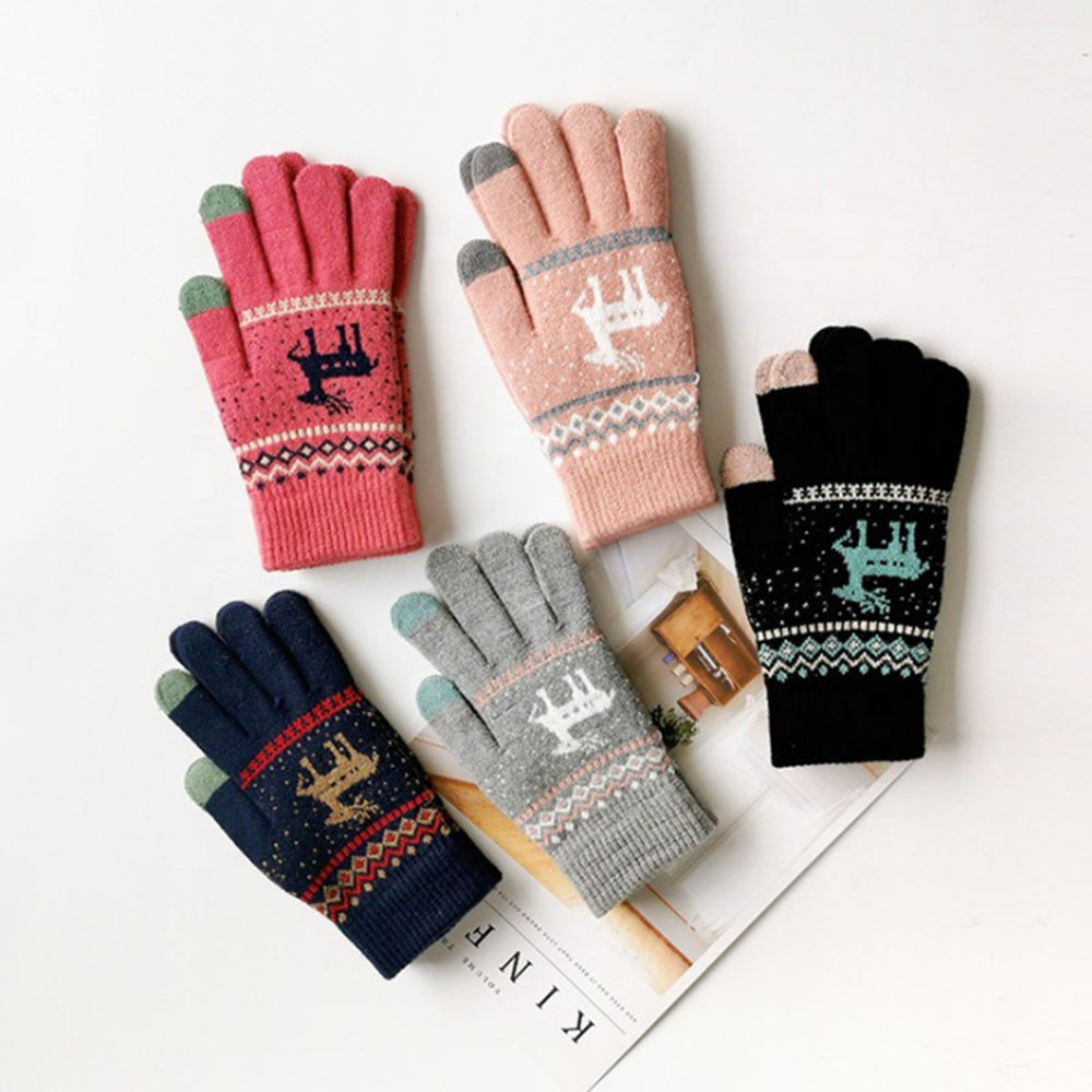 Techsuit - Touchscreen Gloves Raindeer (ST0002) - Wool - Dark Pink