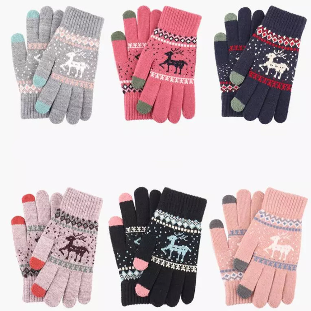 Techsuit - Touchscreen Gloves Raindeer (ST0002) - Wool - Dark Pink