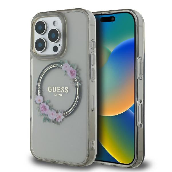 Guess Magsafe “Flower Wreath” Hard Case Θήκη προστασίας από σκληρό πλαστικό – iPhone 16 Pro (Μαύρο – GUHMP16LHFWFCK)