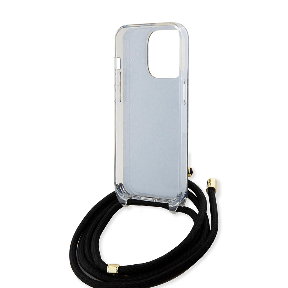 Guess "4G Logo Collection" Crossbody Hard Case Script Metal Logo Θήκη προστασίας από σιλικόνη με λουράκι – iPhone 15 Pro (Μαύρο – GUHCP15LHC4SEK)