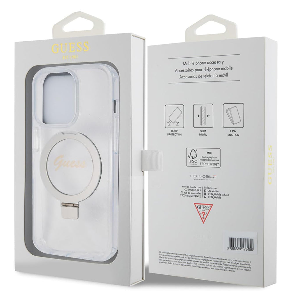 Guess MagSafe Ring Stand Glitter Hard Case Θήκη προστασίας από σιλικόνη – iPhone 15 Pro Max (Διάφανη – GUHMP15XHRSGSD)