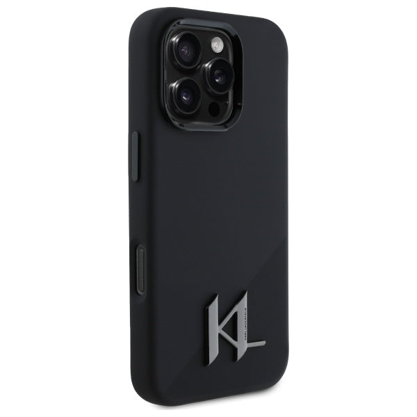 Karl Lagerfeld MagSafe Shadow Metal Initial Logo Silicone Case Θήκη προστασίας από σιλικόνη – iPhone 16 Pro (Μαύρο – KLHMP16LSCMKMPCK)