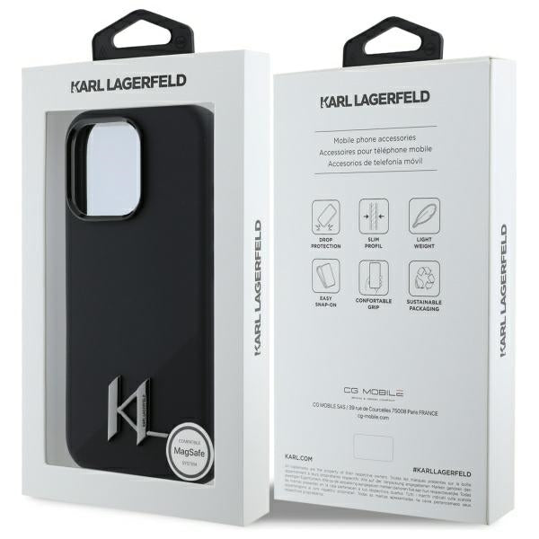 Karl Lagerfeld MagSafe Shadow Metal Initial Logo Silicone Case Θήκη προστασίας από σιλικόνη – iPhone 16 Pro (Μαύρο – KLHMP16LSCMKMPCK)