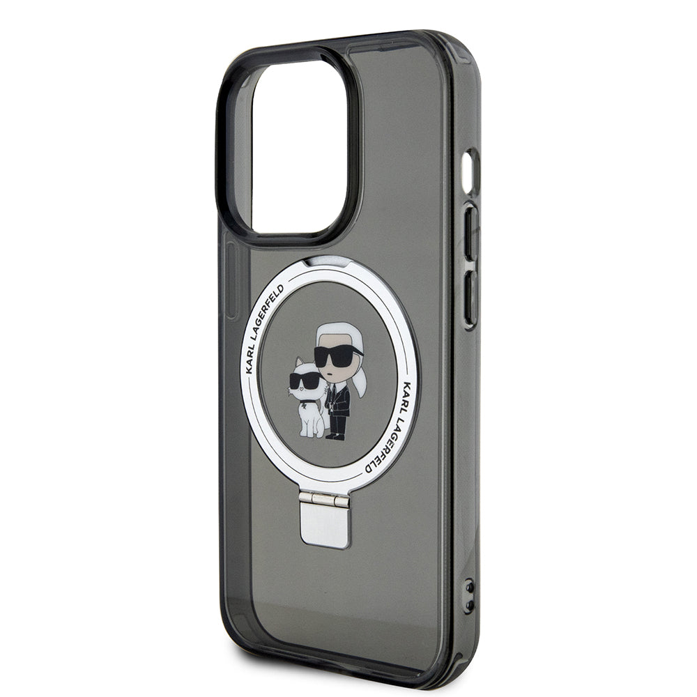 Karl Lagerfeld Magsafe Ringstand Case “Karl & Choupette’s Head” Θήκη προστασίας από σκληρό πλαστικό για iPhone 15 Pro (Black – KLHMP15LHMRSKCK)