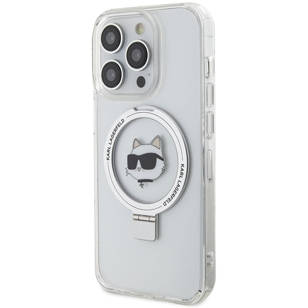 Karl Lagerfeld Magsafe Ringstand Case “Choupette’s Head” Θήκη προστασίας από σκληρό πλαστικό για iPhone 15 Pro (White – KLHMP15LHMRSCHH)