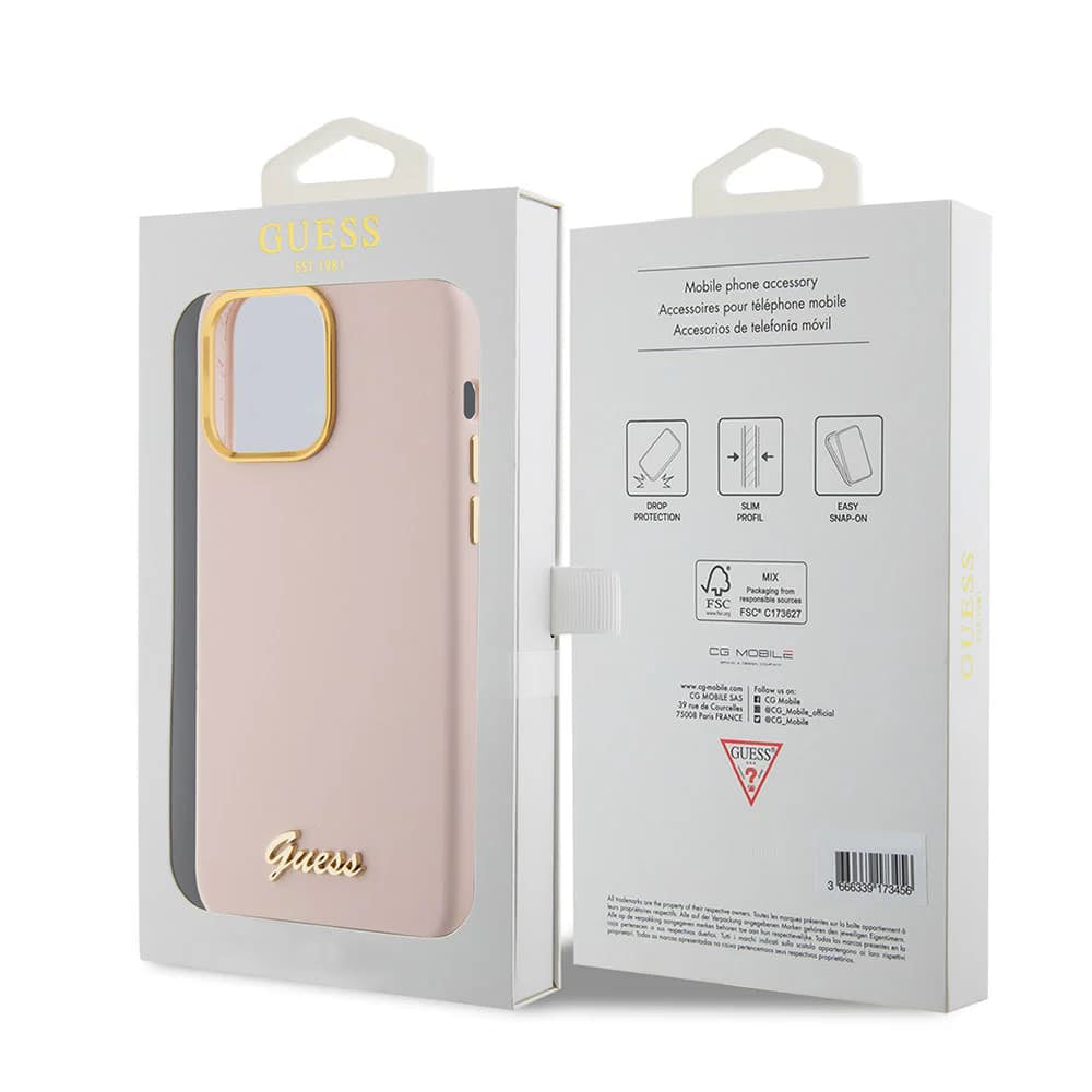 Guess “Vintage Script Gold Logo Collection” Σκληρή Θήκη προστασίας από σιλικόνη – Apple iPhone 15 Pro (Ροζ – GUHCP15LSMBSLP)