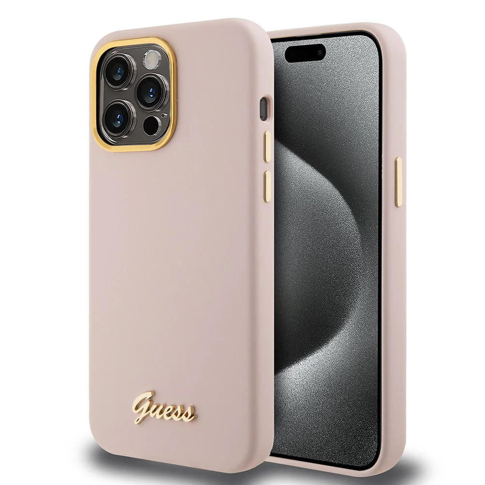 Guess “Vintage Script Gold Logo Collection” Σκληρή Θήκη προστασίας από σιλικόνη – Apple iPhone 15 Pro (Ροζ – GUHCP15LSMBSLP)