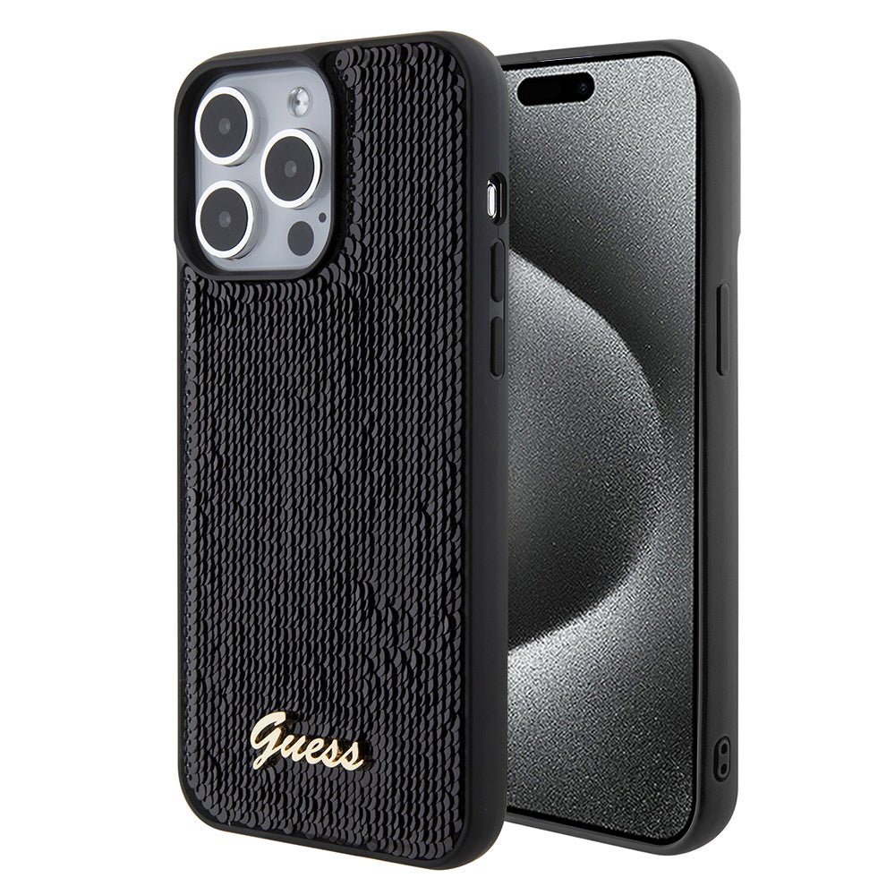 Guess "Sequin Script Metal" Hard Case iPhone 15 Pro Max (Black – GUHCP15XPSFDGSK)