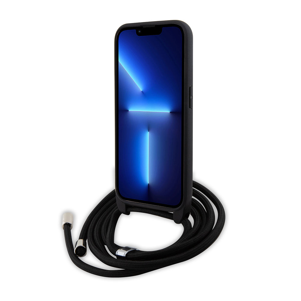 Karl Lagerfeld Crossbody K+C Metal Pin Saffiano Hard Case Θήκη προστασίας από δερματίνη με λουράκι – iPhone 15 Pro (Μαύρο – KLHCP15LSAKCPSK)