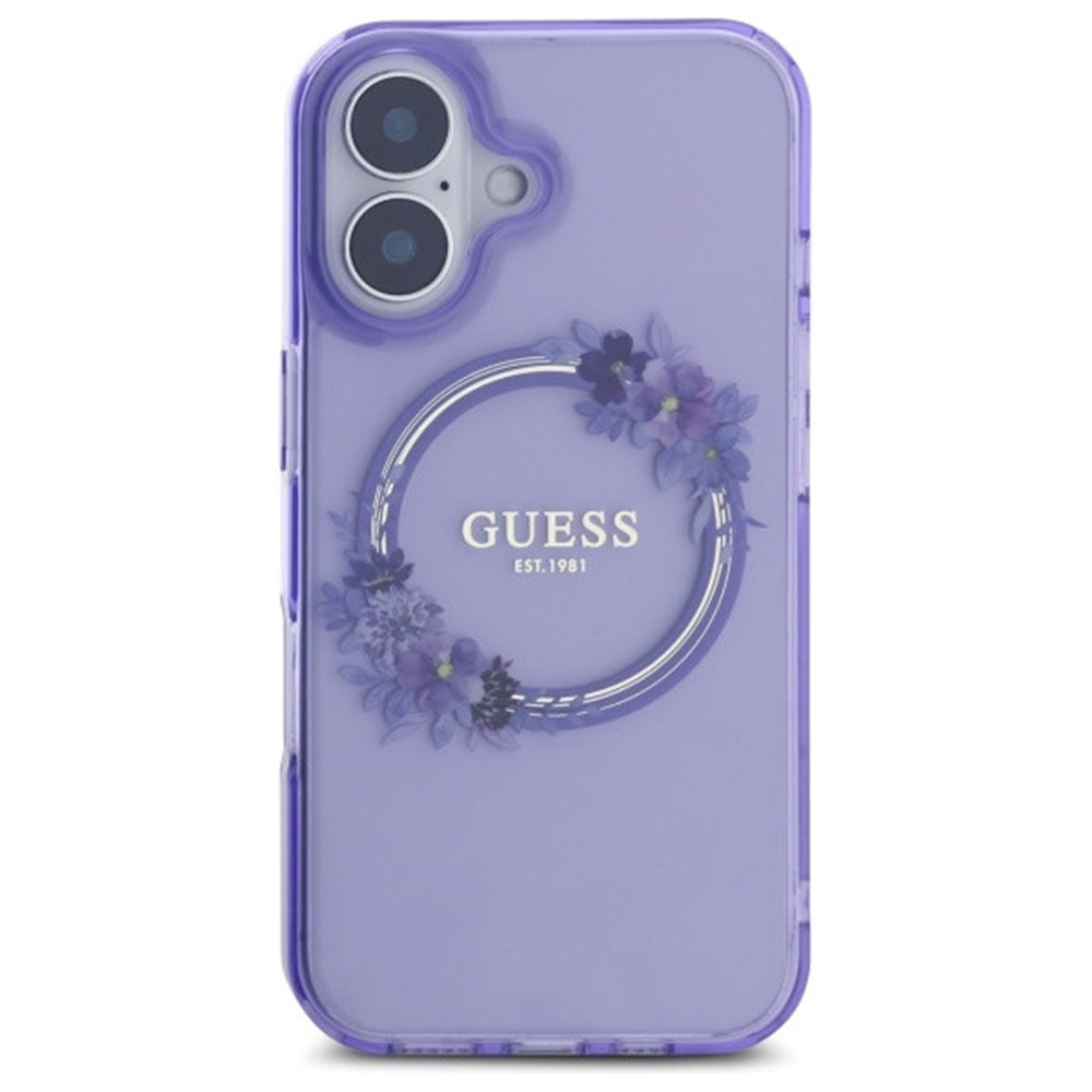 Guess Magsafe “Flower Wreath” Hard Case Θήκη προστασίας από σκληρό πλαστικό – iPhone 16 (Μωβ – GUHMP16SHFWFCU)