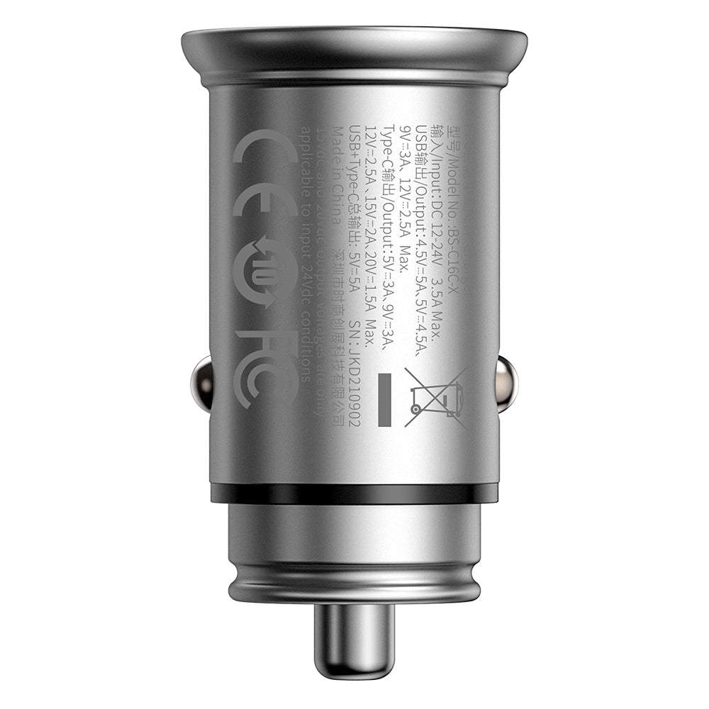 Baseus - Car Charger Circular Metal (CCALL-BS0S) - Type-C, USB, PPS 30W, Multi Protocol - Silver