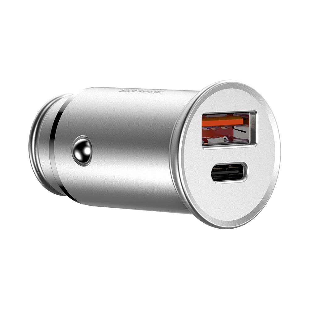 Baseus - Car Charger Circular Metal (CCALL-BS0S) - Type-C, USB, PPS 30W, Multi Protocol - Silver