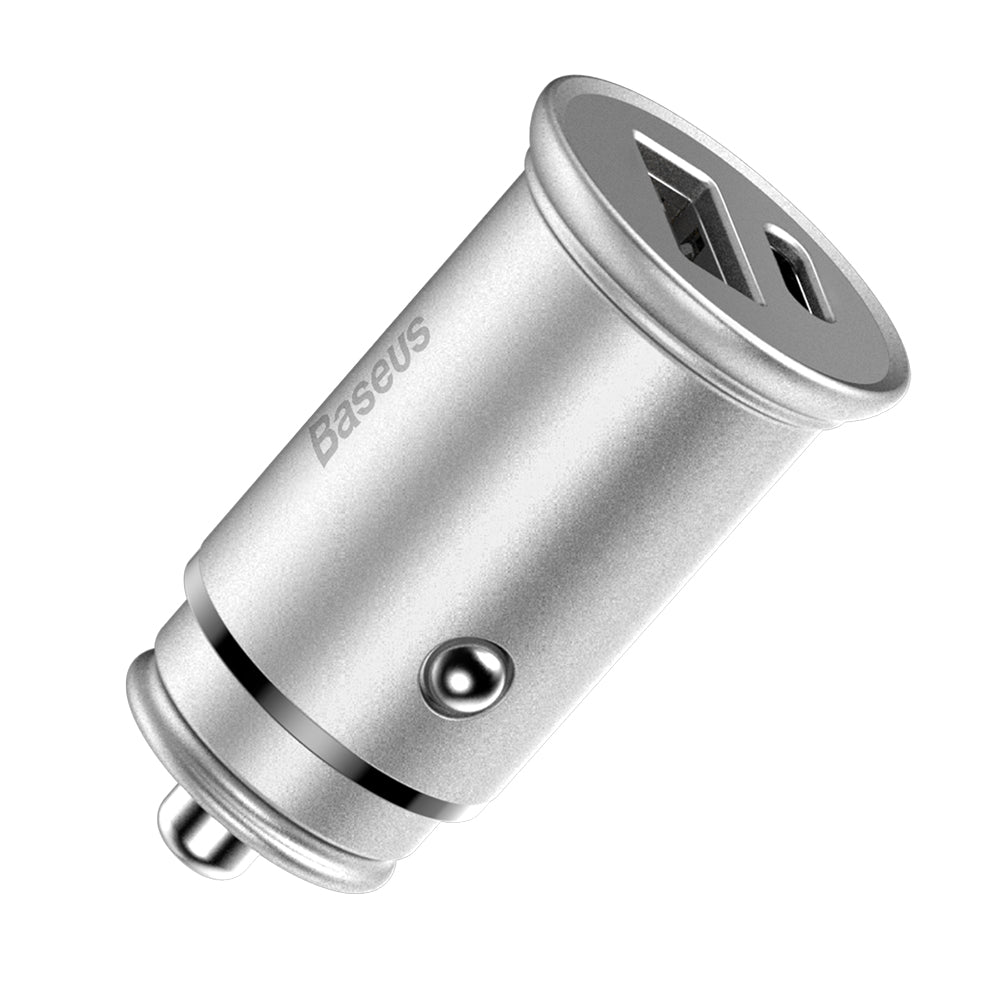Baseus - Car Charger Circular Metal (CCALL-BS0S) - Type-C, USB, PPS 30W, Multi Protocol - Silver