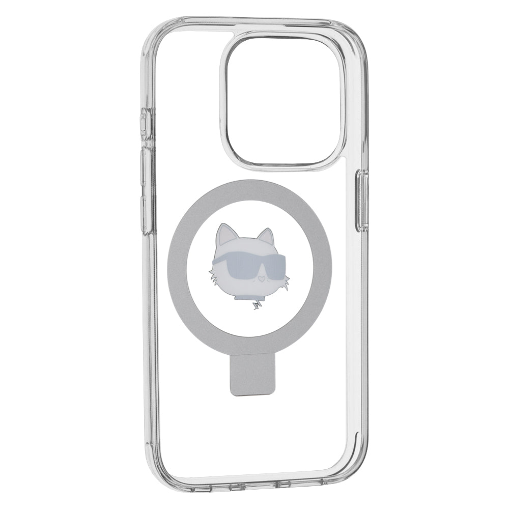 Karl Lagerfeld Magsafe Ringstand Case “Choupette’s Head” Θήκη προστασίας από σκληρό πλαστικό για iPhone 15 Pro (White – KLHMP15LHMRSCHH)
