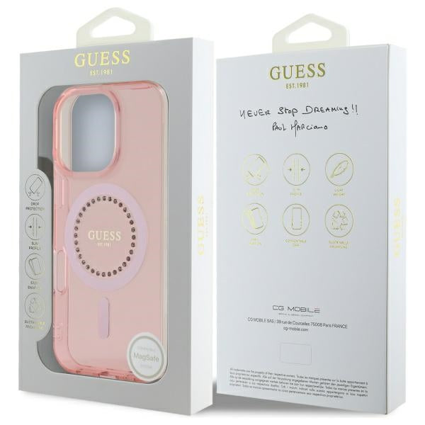 Guess Magsafe “Rhinestones” Hard Case Θήκη προστασίας από σκληρό πλαστικό – iPhone 16 Pro (Ροζ – GUHMP16LPFTDTEP)