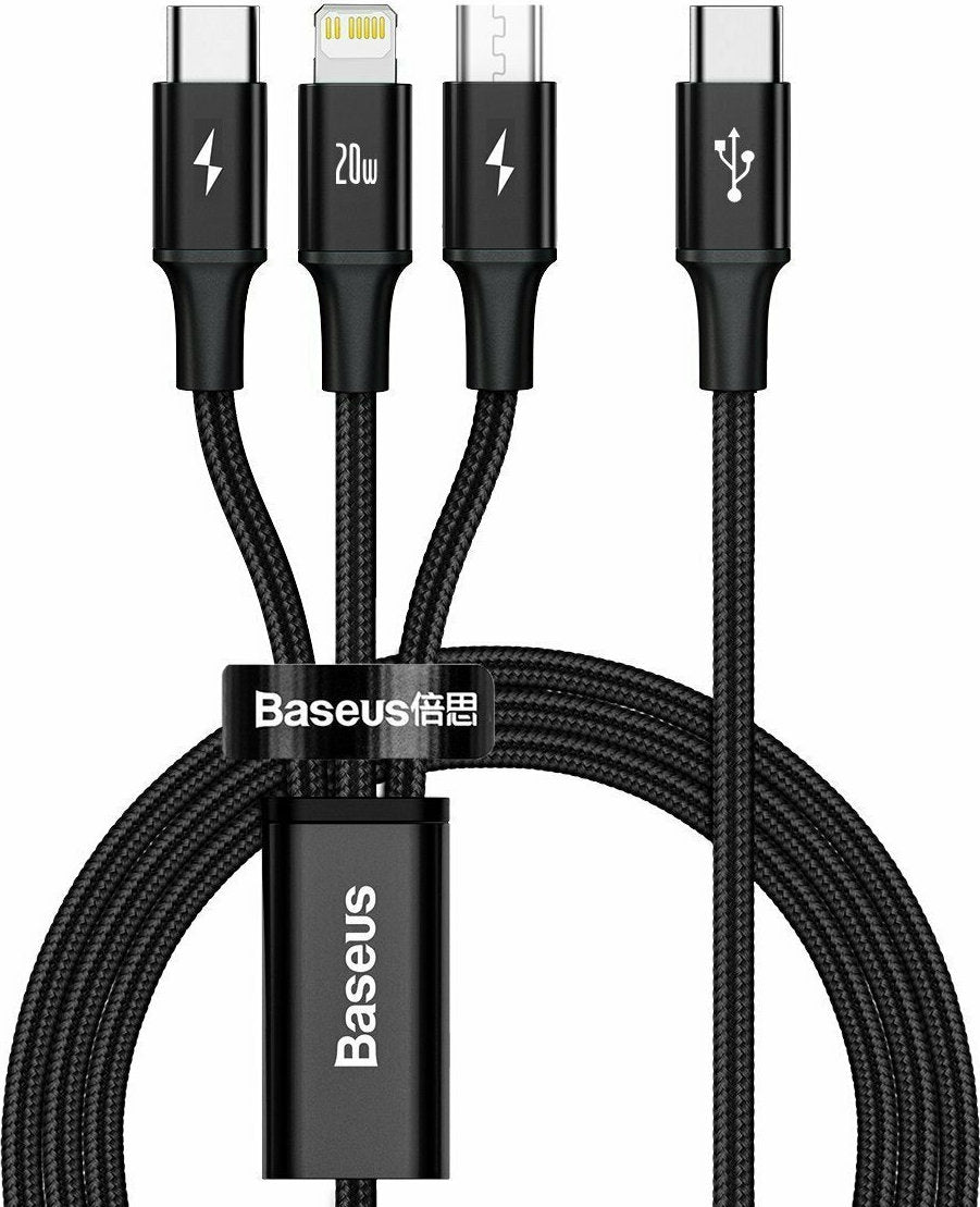 Baseus Rapid Series Braided USB to Lightning / Type-C / micro USB Cable 3A Μαύρο