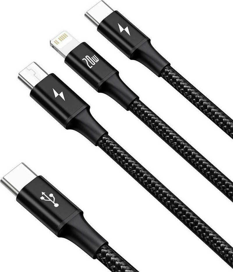Baseus Rapid Series Braided USB to Lightning / Type-C / micro USB Cable 3A Μαύρο