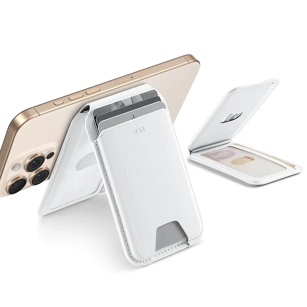 ESR - Desk Holder MagSafe HaloLock - Vegan Leather Aura Wallet, Steel Plate, Magnet, PC, with 3 Individual Card Slots - White