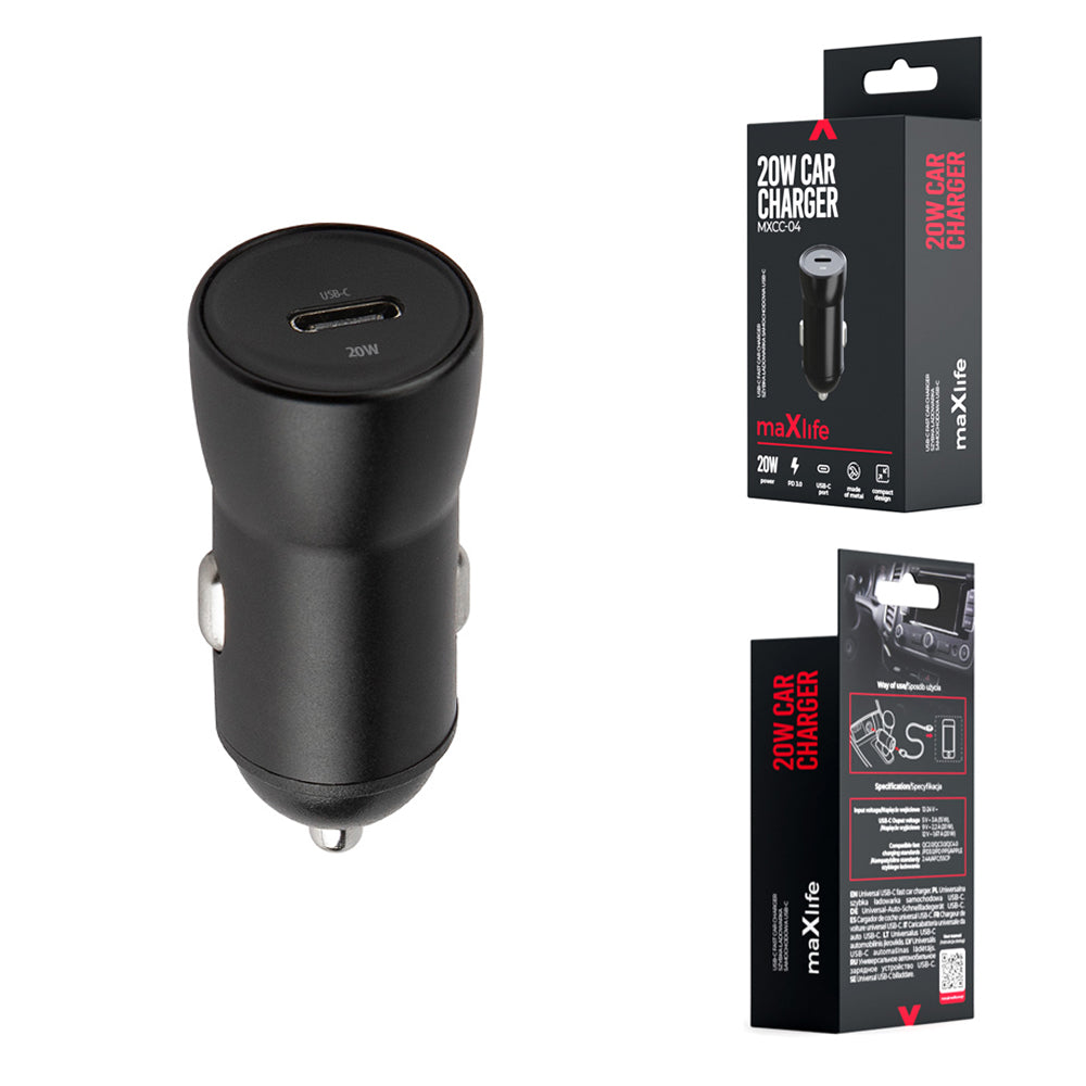 Maxlife MXCC‑04 Φορτιστής Αυτοκινήτου USB‑C 20 W – Μαύρος