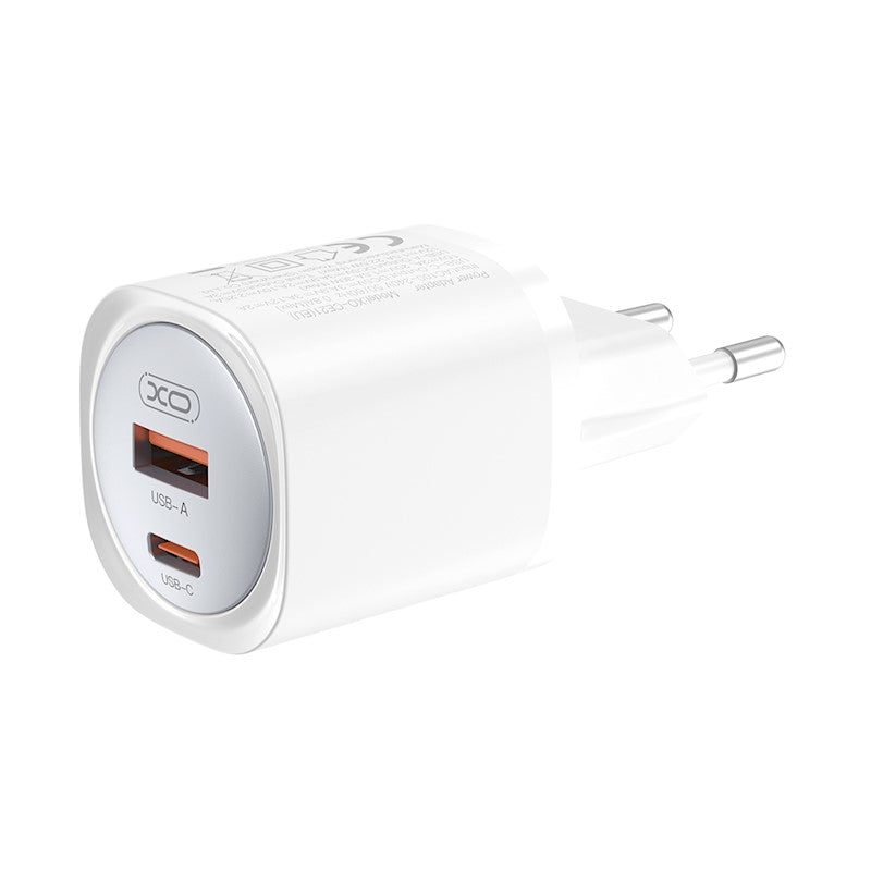 XO Wall Charger CE21 (1xUSB-A, 1x USB-C) 30W - Φορτιστής Ταχείας Φόρτισης Τοίχου Ταξιδίου με καλώδιο USB-C / USB-C