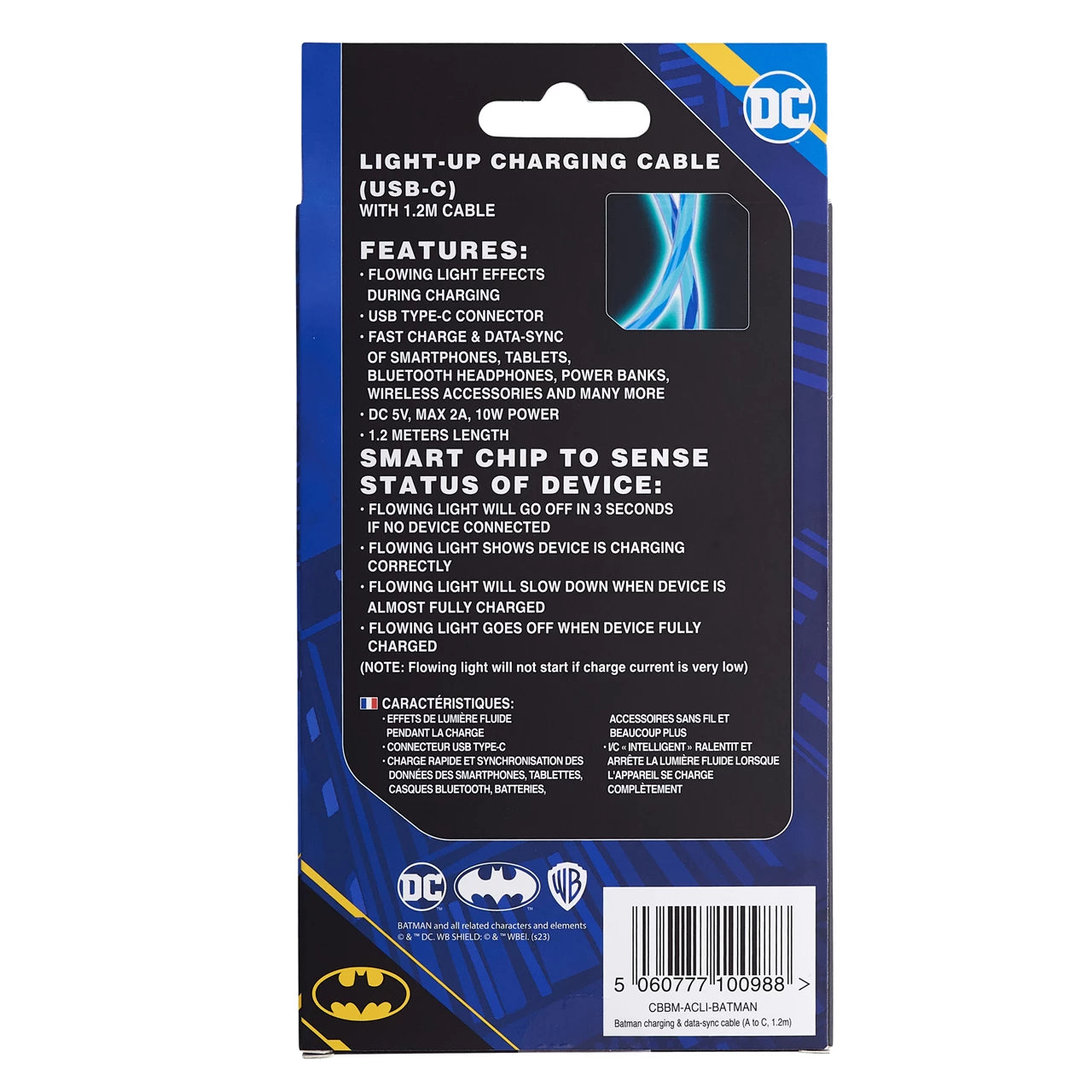 Lazerbuilt Batman Light-Up USB-C Φωτιζόμενο καλώδιο φόρτισης μήκους 1,2 μέτρα