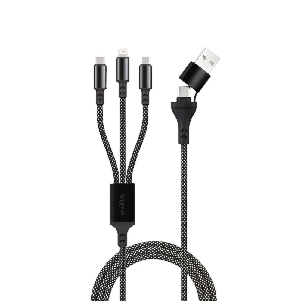 Maxlife ALLin1 cable για Καλώδιο φόρτισης και μεταφοράς δεδομένων  USB + USB-C για Lightning + 2x USB-C 1 μέτρου 66W για μαύρο (OEM0101379) – PhoneBazaar