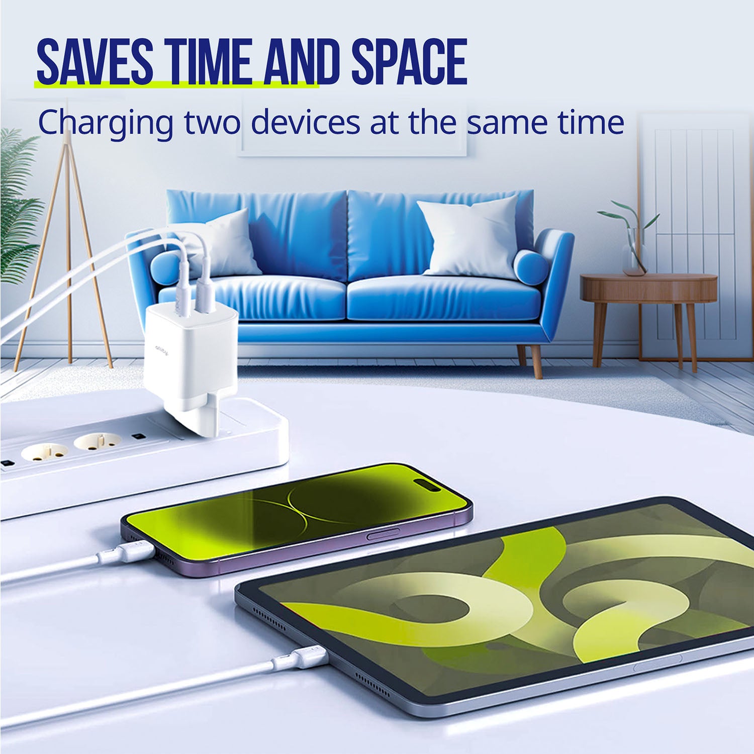 Φορτιστής τοίχου Allity GaN PD QC ATC-01-45WCC 2x USB-c 45W λευκός