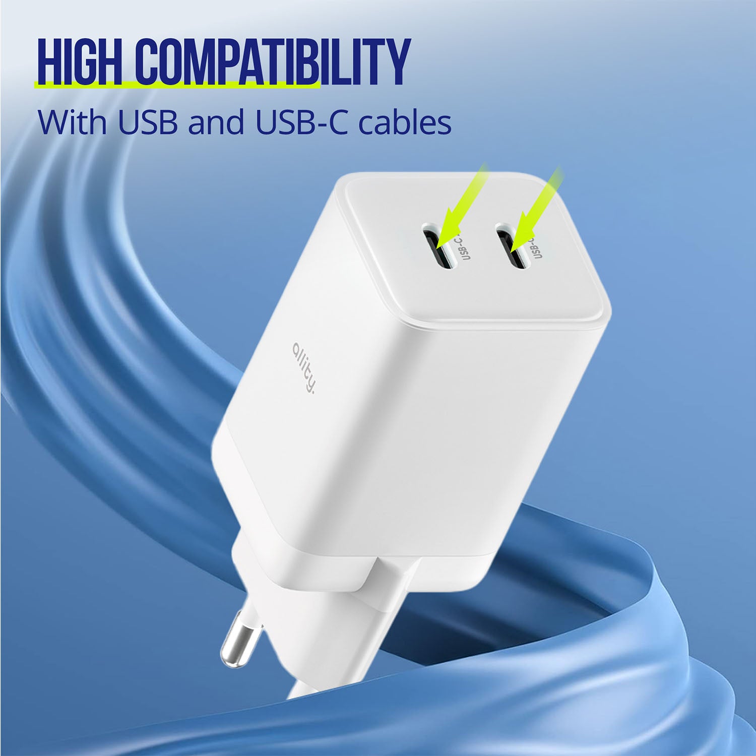 Φορτιστής τοίχου Allity GaN PD QC ATC-01-45WCC 2x USB-c 45W λευκός