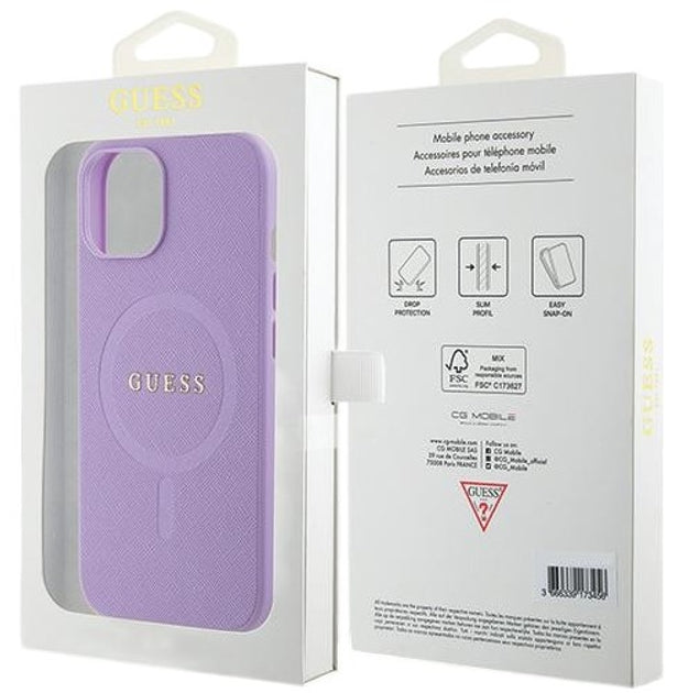Guess Magsafe “Saffiano Collection" Hard Case Θήκη προστασίας από δερματίνη – iPhone 16 (Μωβ – GUHMP16SPSAHMCU)