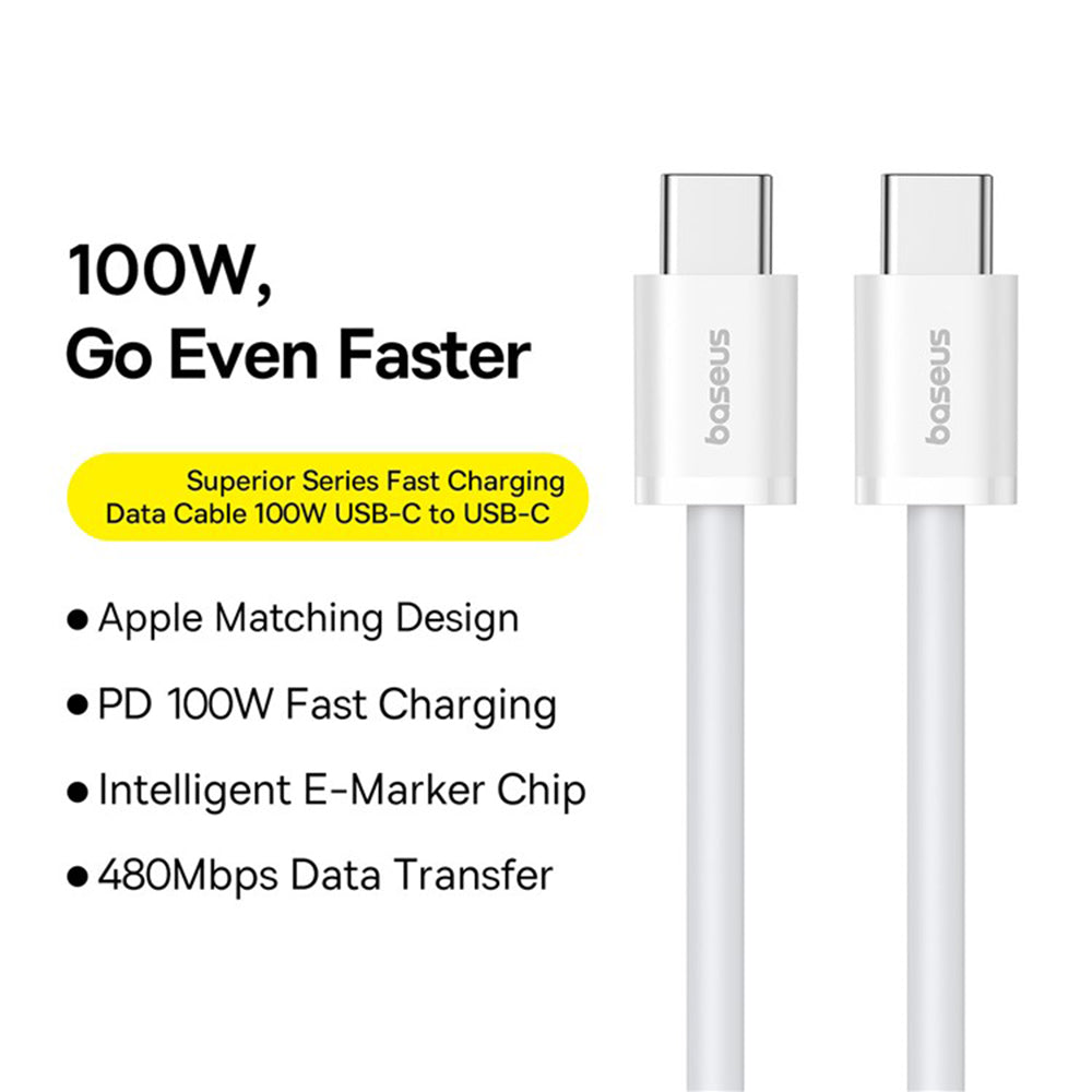 Baseus Superior 2 USB 2.0 Cable USB-C male - USB-C 100W PD Λευκό 1m