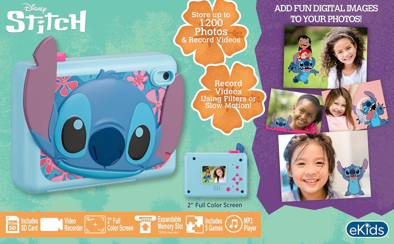 eKids Disney Stitch Digital Camera H πρώτη παιδική φωτογραφική μηχανή για παιδιά (SH-533) (Γαλάζιο/Μωβ)