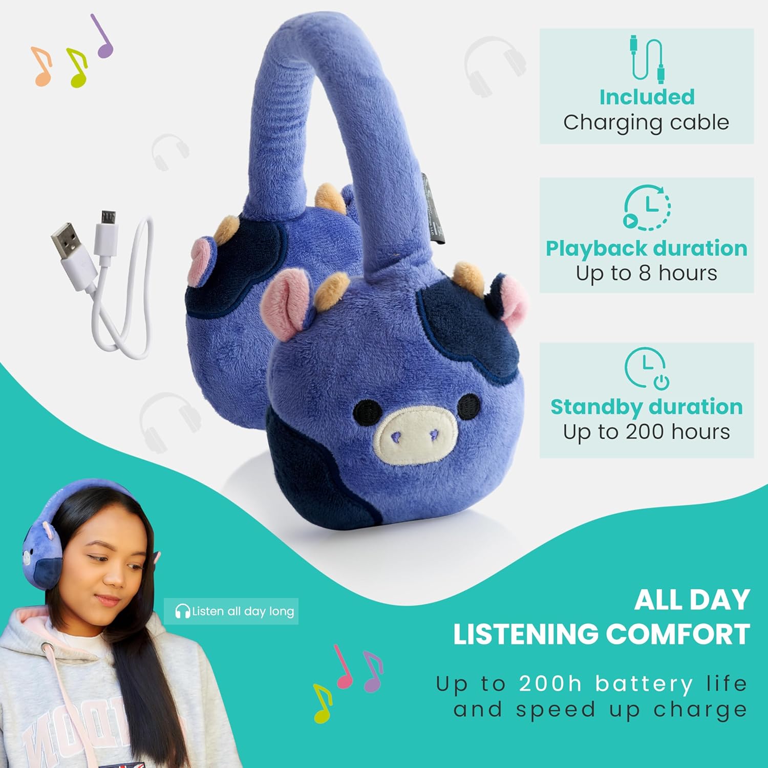 Lazerbuilt Squishmallows Ingred The Cow – Λούτρινα Ασύρματα Παιδικά Ακουστικά με Μικρόφωνο