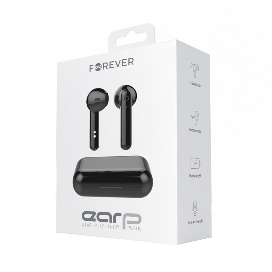 Forever - True Wireless Earphones - Black - Ακουστικά με Θήκη Φόρτισης σε μαύρο χρώμα