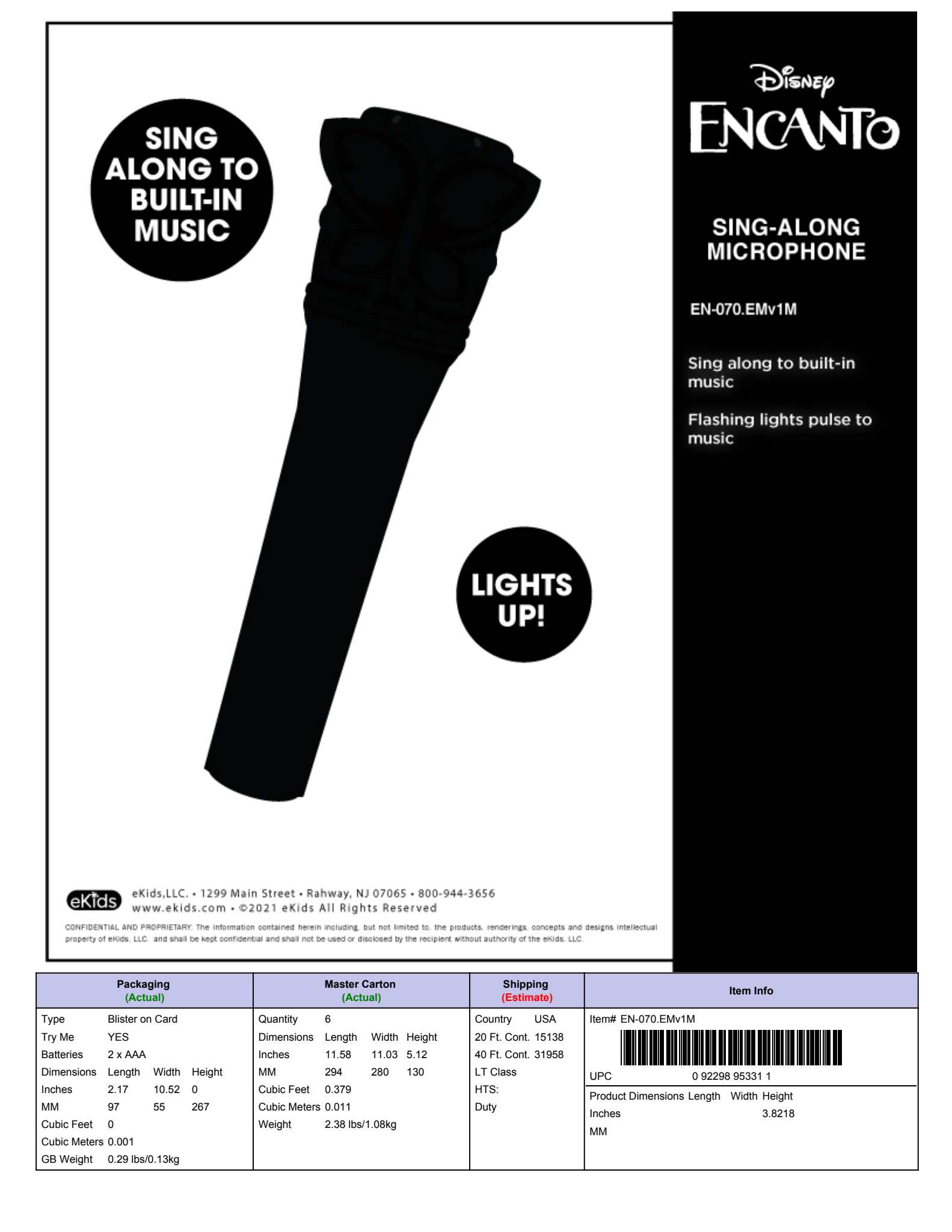 eKids Encanto Ασύρματο Μικρόφωνο Karaoke για παιδιά με ενσωματωμένη μουσική, φωτισμό, Sound Effects (EN-070) (Μωβ/Ροζ)