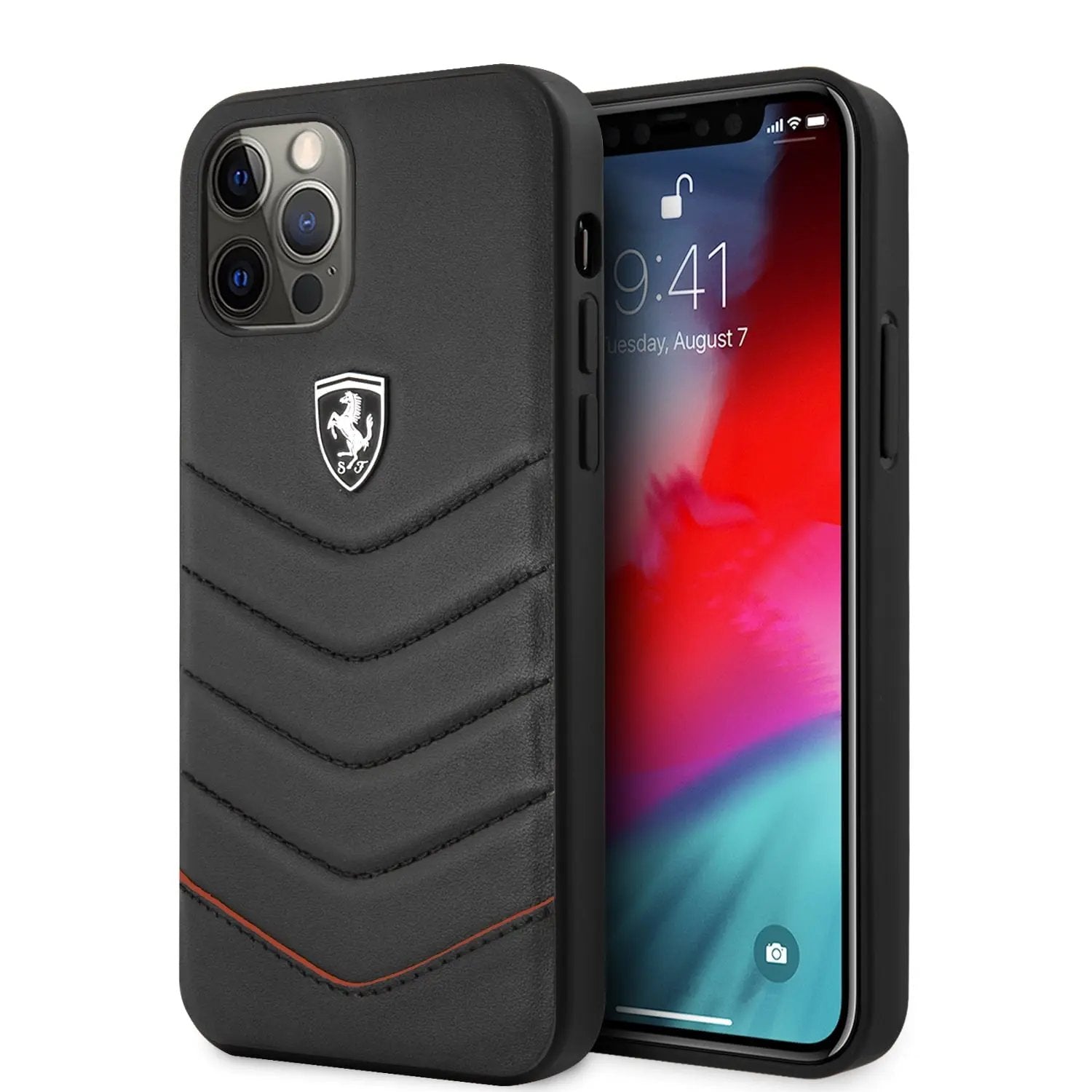 Ferrari "Off Track" Quilted Leather Case Θήκη προστασίας από γνήσιο καπιτονέ δέρμα – iPhone 12 Pro Max (Μαύρη/Quilted Leather/3D Logo) – PhoneBazaar