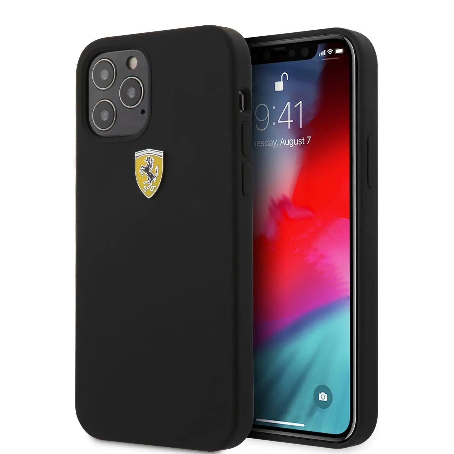 Ferrari "On Track" Liquid Silicone Case Θήκη προστασίας – iPhone 12 / iPhone 12 Pro (Μαύρη/3D Logo) – PhoneBazaar