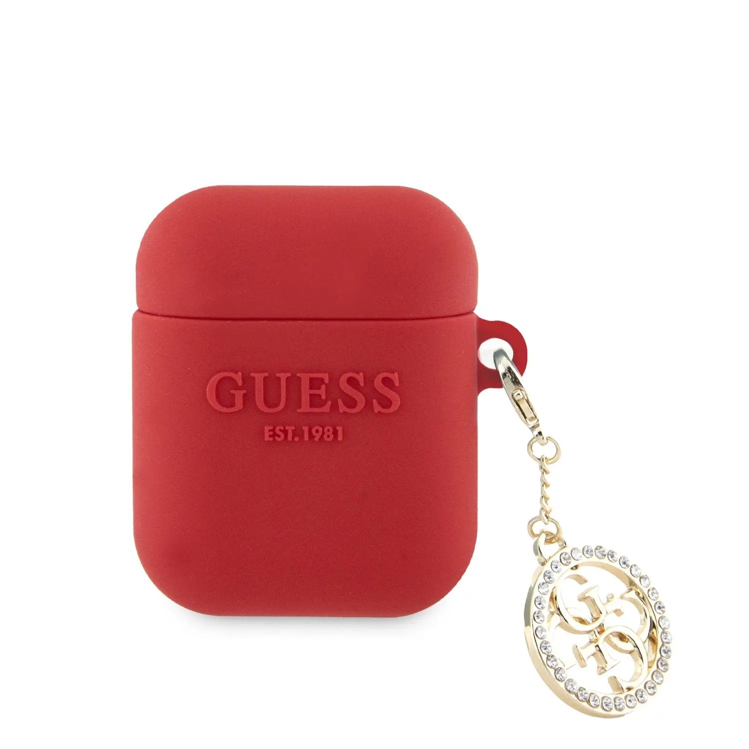 Guess "3d Logo Charm Collection" Θήκη Προστασίας Απο Σιλικόνη Για Apple Airpods 1/2 Με Χρυσό Κρεμαστο Στολιδι (light Red) – PhoneBazaar
