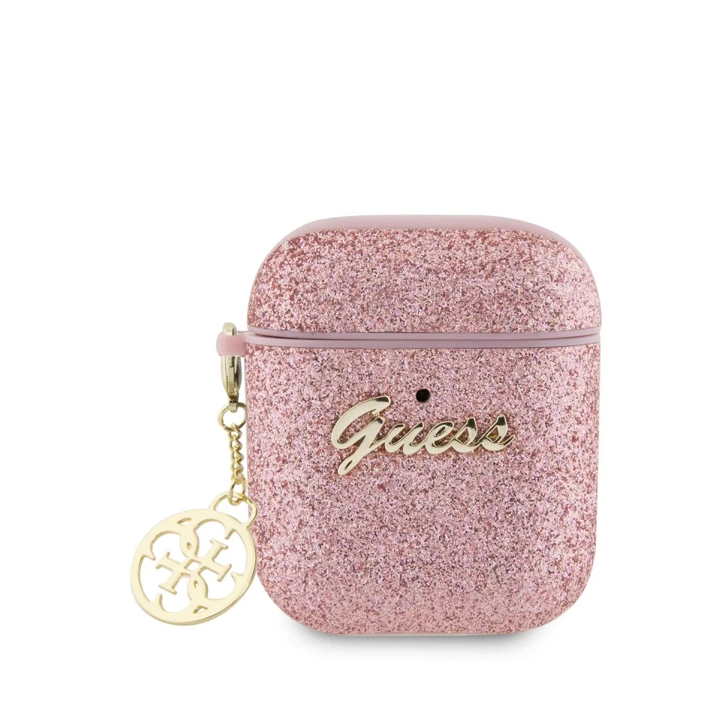 Guess "4G Charm Collection" Θήκη προστασίας απο Σιλικόνη για Apple Airpods 1/2 με χρυσό κρεμαστό στολίδι (Glitter Purple) – PhoneBazaar