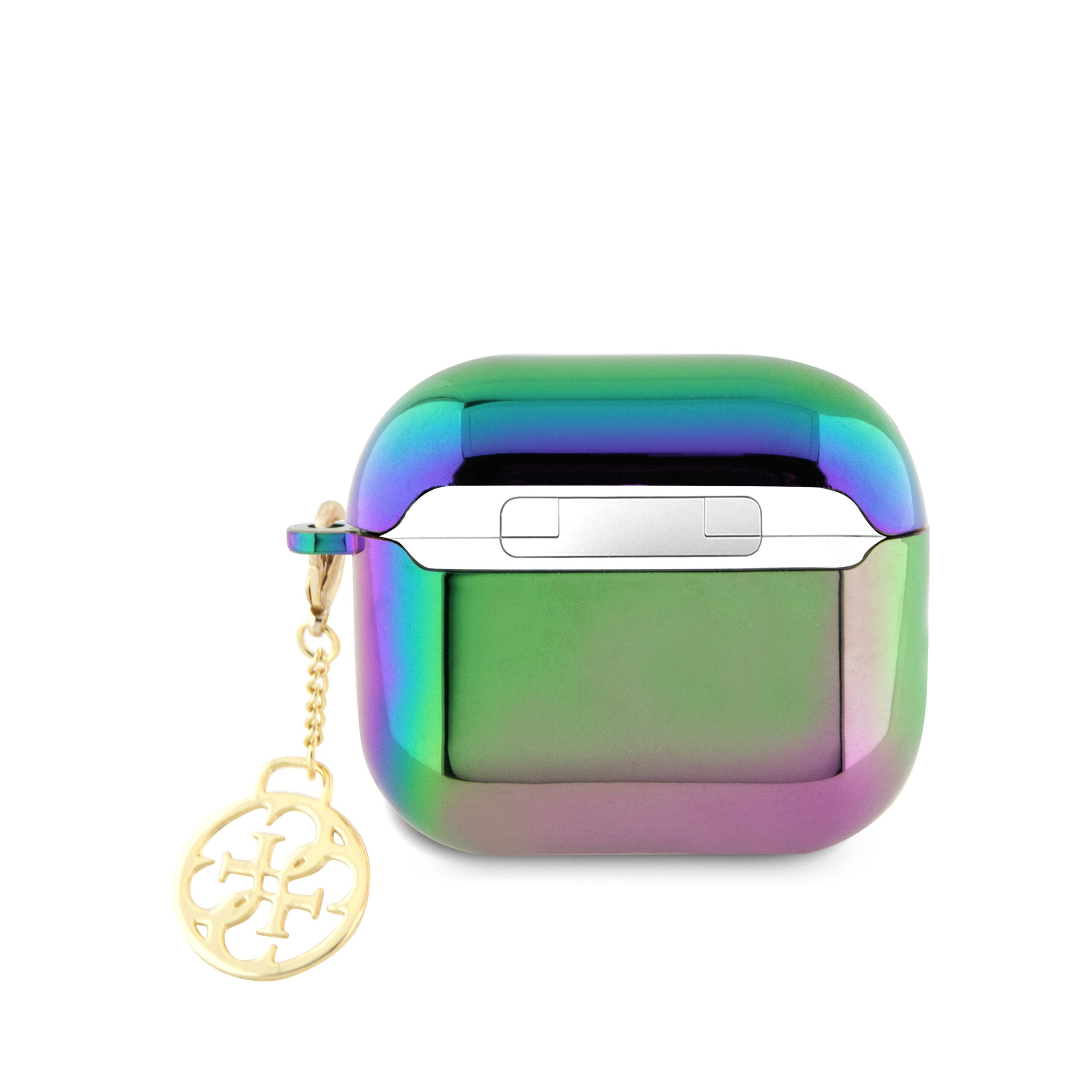 Guess "4G Charm" Collection Θήκη προστασίας από ιριδίζουσα σιλικόνη για Apple Airpods 3 με κρεμαστό στολίδι (Iridescent Black – GUA3HPLIGEK)