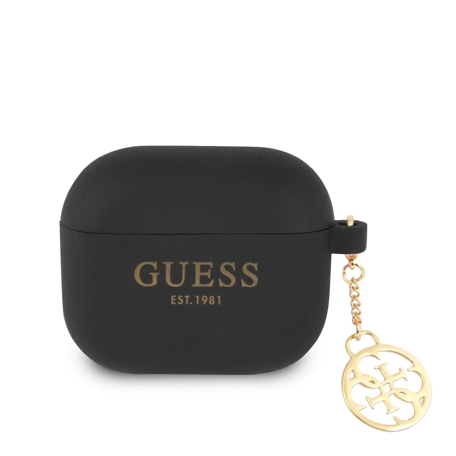 Guess Printed Gold Logo Θήκη Προστασίας Απο Σιλικόνη Για Apple Airpods 3 Με Χρυσό Κρεμαστο Στολιδι (μαυρη) – PhoneBazaar