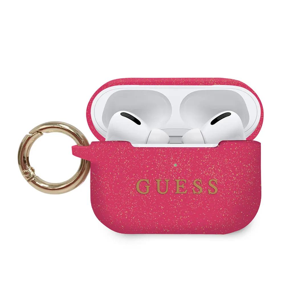 Guess Printed Logo Silicone Case Θήκη προστασίας από σιλικόνη για Apple Airpods Pro (Fuchsia/Glitter) – PhoneBazaar
