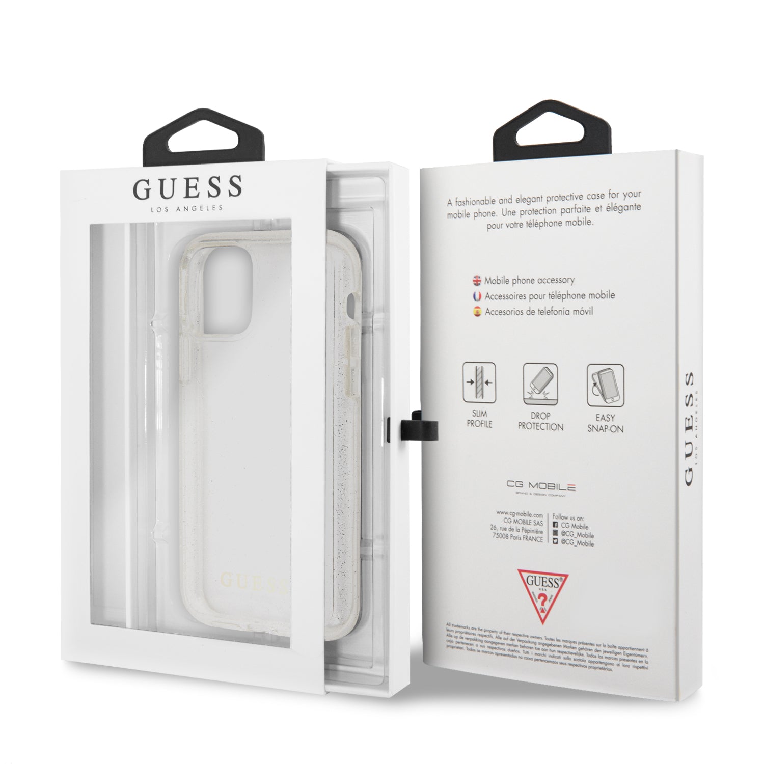 Guess "Glitter Collection" Θήκη προστασίας από σιλικόνη – iPhone 11 Pro Max (Clear/Glitter Silver)