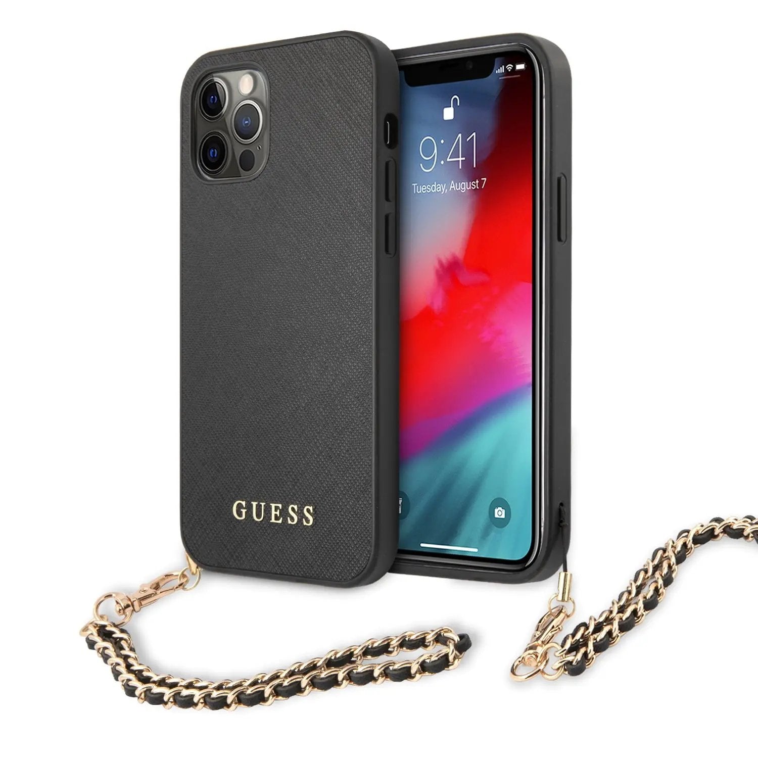 Guess Saffiano Gold Chain Case Θήκη Προστασίας Απο Σκληρη Σιλικόνη Με Χρυσή Αλυσιδα – Iphone 12 Pro Max (μαυρο/χρυσο) – PhoneBazaar