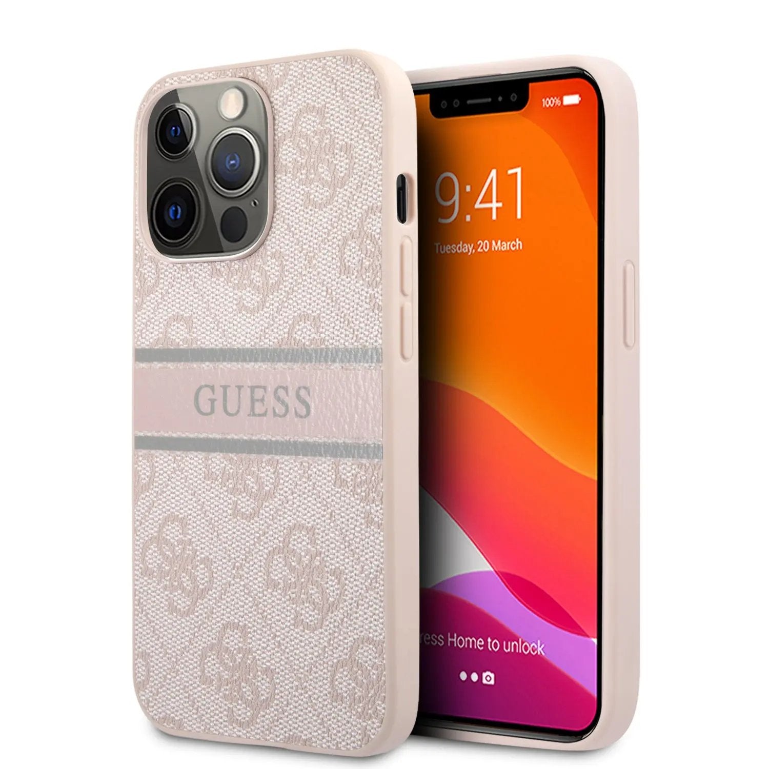 Guess "4G Logo Collection" Printed Stripe Θήκη προστασίας από δερματίνη – iPhone 13 Pro Max (Ροζ) – PhoneBazaar